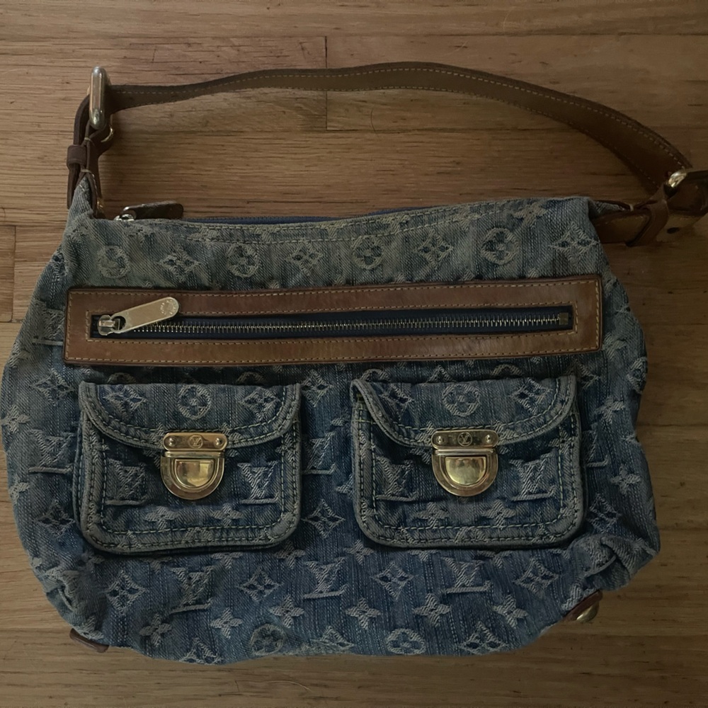 Designer Blue Monogram Denim Shoulder Bag